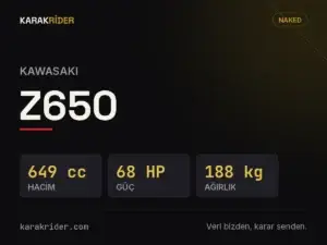 Kawasaki Z650 teknik veri kartı — hacim, güç, ağırlık | KARAKRİDER