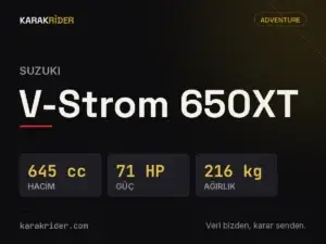 Suzuki V-Strom 650XT teknik veri kartı — hacim, güç, ağırlık | KARAKRİDER