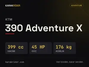 KTM 390 Adventure X teknik veri kartı — hacim, güç, ağırlık | KARAKRİDER