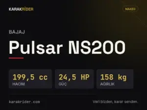 Bajaj Pulsar NS200 teknik veri kartı — hacim, güç, ağırlık | KARAKRİDER