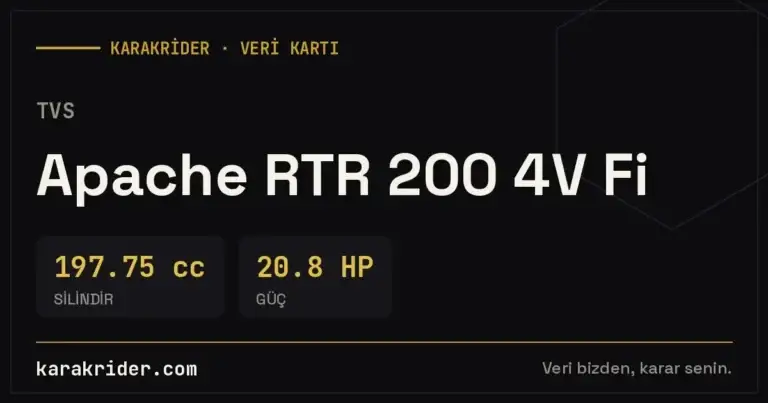 TVS Apache RTR 200 4V Fi teknik veri kartı — silindir, güç, tüketim | KARAKRİDER