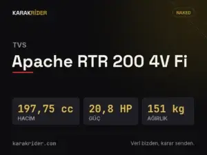 TVS Apache RTR 200 4V Fi teknik veri kartı — hacim, güç, ağırlık | KARAKRİDER