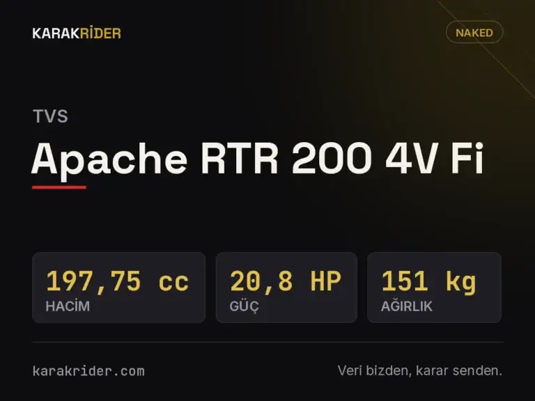 TVS Apache RTR 200 4V Fi teknik veri kartı — hacim, güç, ağırlık | KARAKRİDER