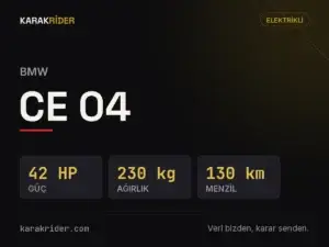 BMW CE 04 teknik veri kartı — hacim, güç, ağırlık | KARAKRİDER