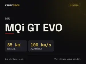 NIU MQi GT EVO teknik veri kartı — hacim, güç, ağırlık | KARAKRİDER