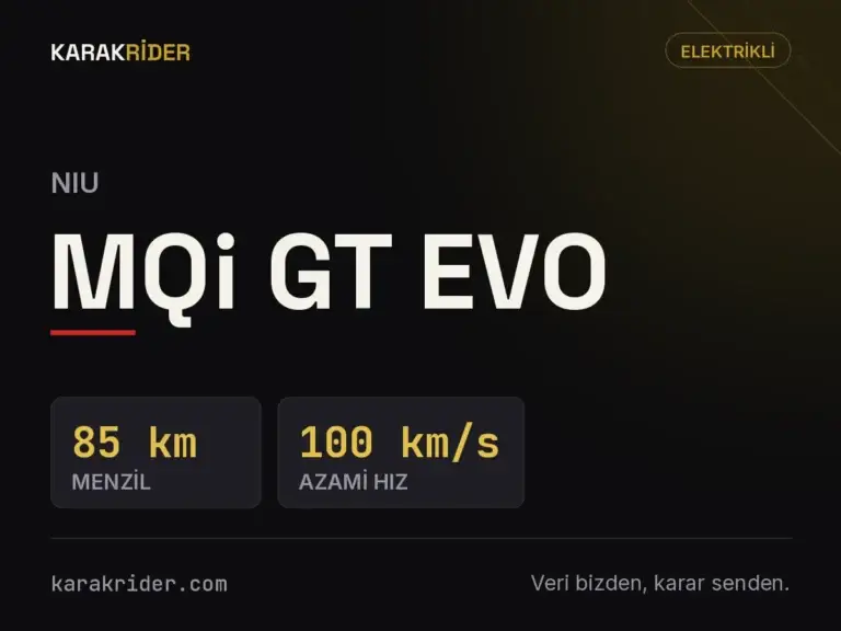 NIU MQi GT EVO teknik veri kartı — hacim, güç, ağırlık | KARAKRİDER
