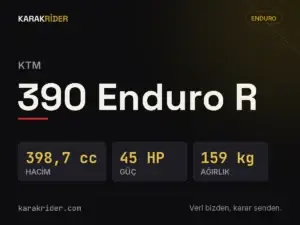 KTM 390 Enduro R teknik veri kartı — hacim, güç, ağırlık | KARAKRİDER