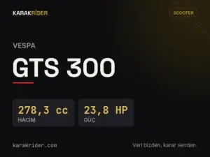 Vespa GTS 300 teknik veri kartı — hacim, güç, ağırlık | KARAKRİDER