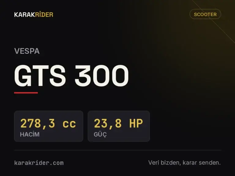 Vespa GTS 300 teknik veri kartı — hacim, güç, ağırlık | KARAKRİDER
