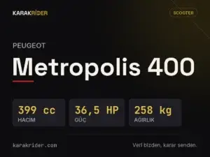 Peugeot Metropolis 400 teknik veri kartı — hacim, güç, ağırlık | KARAKRİDER