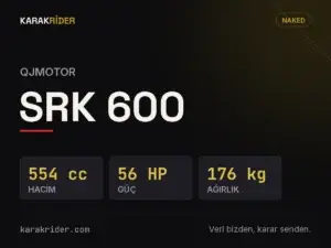 QJMotor SRK 600 teknik veri kartı — hacim, güç, ağırlık | KARAKRİDER
