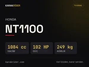 Honda NT1100 teknik veri kartı — hacim, güç, ağırlık | KARAKRİDER