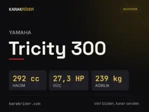 Yamaha Tricity 300 teknik veri kartı — hacim, güç, ağırlık | KARAKRİDER