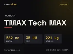 Yamaha TMAX Tech MAX teknik veri kartı — hacim, güç, ağırlık | KARAKRİDER