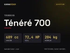 Yamaha Ténéré 700 teknik veri kartı — hacim, güç, ağırlık | KARAKRİDER