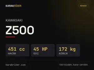 Kawasaki Z500 teknik veri kartı — hacim, güç, ağırlık | KARAKRİDER