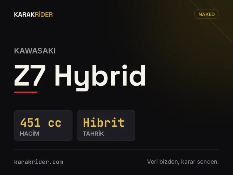 Kawasaki Z7 Hybrid teknik veri kartı — hacim, güç, ağırlık | KARAKRİDER