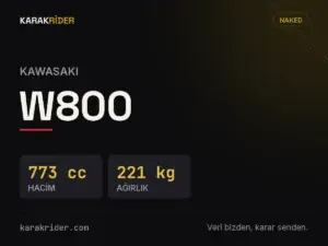 Kawasaki W800 teknik veri kartı — hacim, güç, ağırlık | KARAKRİDER