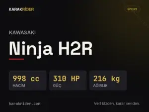 Kawasaki Ninja H2R teknik veri kartı — hacim, güç, ağırlık | KARAKRİDER