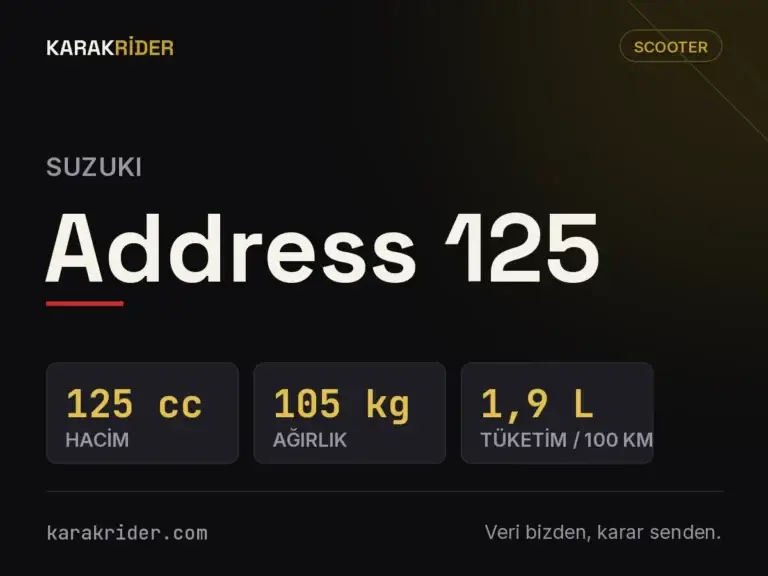 Suzuki Address 125 teknik veri kartı — hacim, güç, ağırlık | KARAKRİDER
