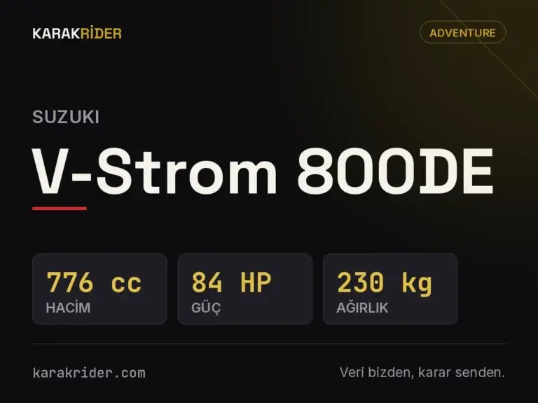 Suzuki V-Strom 800DE teknik veri kartı — hacim, güç, ağırlık | KARAKRİDER