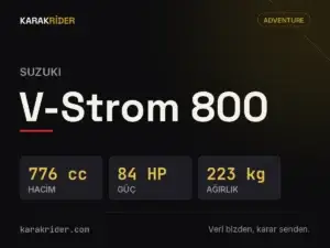 Suzuki V-Strom 800 teknik veri kartı — hacim, güç, ağırlık | KARAKRİDER