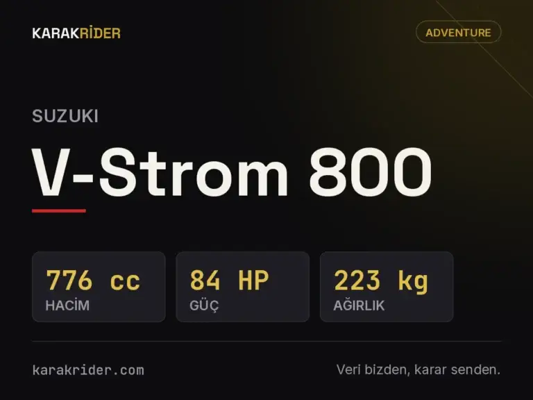 Suzuki V-Strom 800 teknik veri kartı — hacim, güç, ağırlık | KARAKRİDER