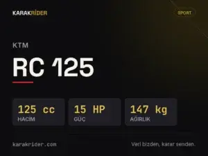 KTM RC 125 teknik veri kartı — hacim, güç, ağırlık | KARAKRİDER