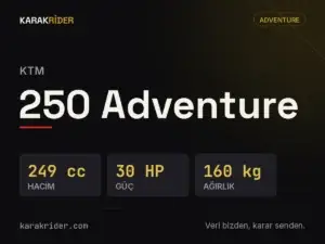 KTM 250 Adventure teknik veri kartı — hacim, güç, ağırlık | KARAKRİDER