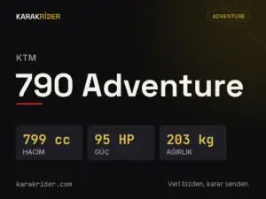 KTM 790 Adventure teknik veri kartı — hacim, güç, ağırlık | KARAKRİDER
