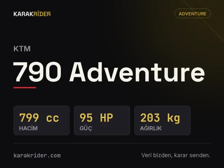 KTM 790 Adventure teknik veri kartı — hacim, güç, ağırlık | KARAKRİDER