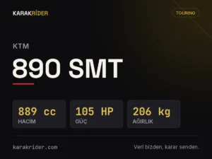 KTM 890 SMT teknik veri kartı — hacim, güç, ağırlık | KARAKRİDER