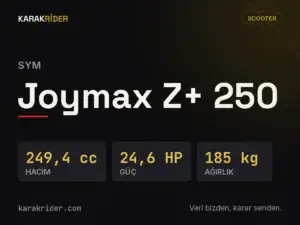 SYM Joymax Z+ 250 teknik veri kartı — hacim, güç, ağırlık | KARAKRİDER