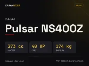 Bajaj Pulsar NS400Z teknik veri kartı — hacim, güç, ağırlık | KARAKRİDER