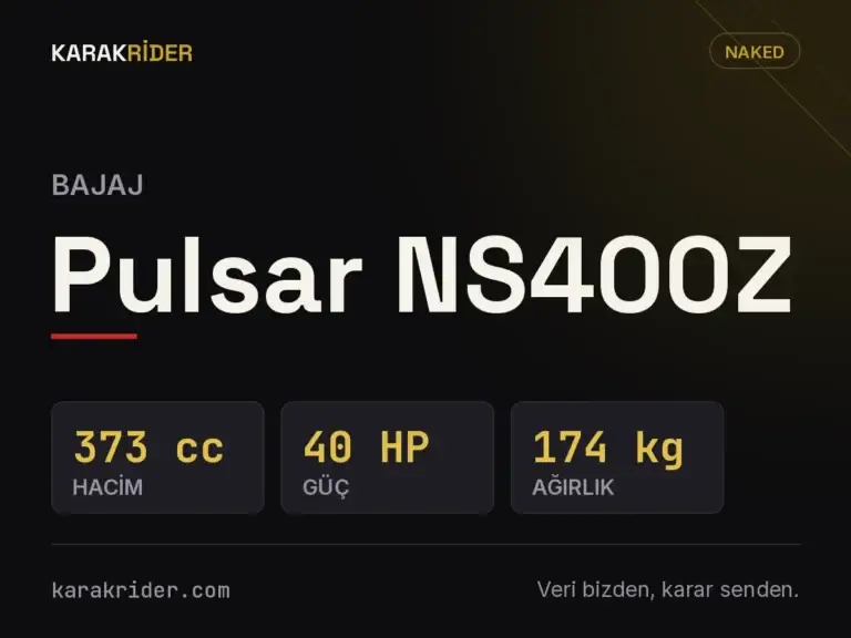 Bajaj Pulsar NS400Z teknik veri kartı — hacim, güç, ağırlık | KARAKRİDER