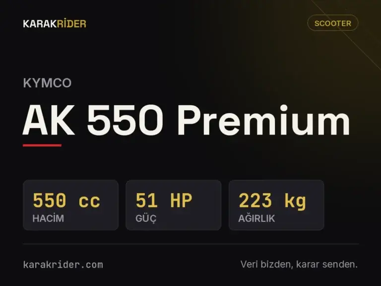 Kymco AK 550 Premium teknik veri kartı — hacim, güç, ağırlık | KARAKRİDER