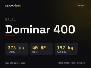 Bajaj Dominar 400 teknik veri kartı — hacim, güç, ağırlık | KARAKRİDER