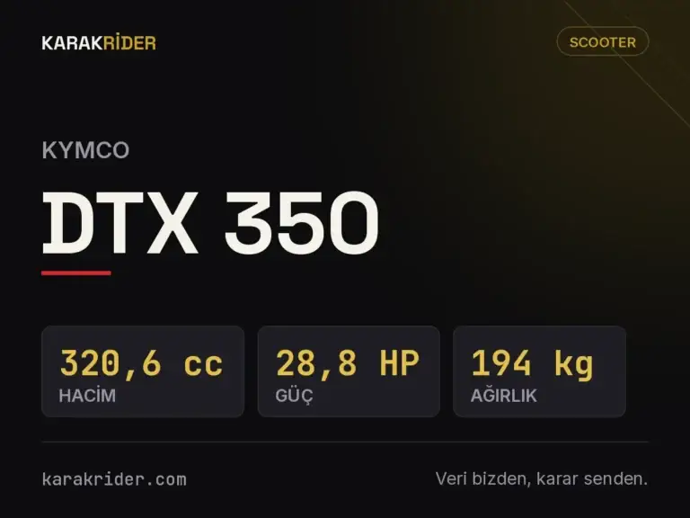 Kymco DTX 350 teknik veri kartı — hacim, güç, ağırlık | KARAKRİDER