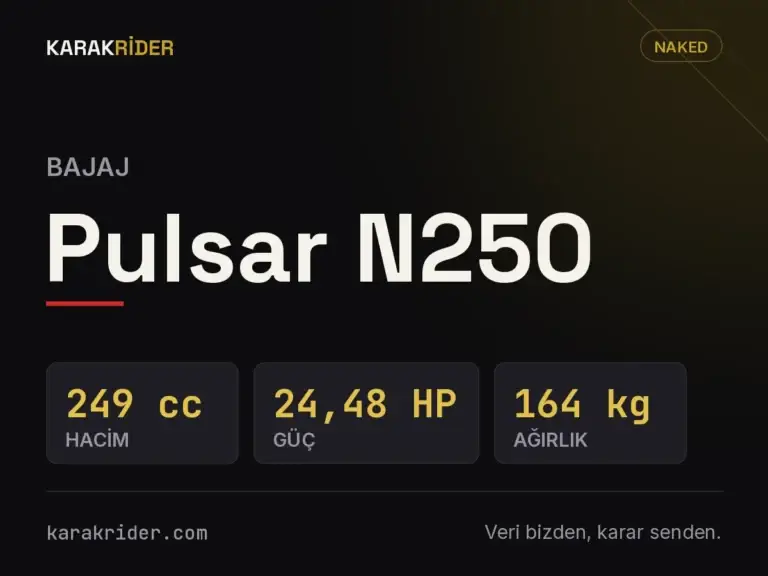 Bajaj Pulsar N250 teknik veri kartı — hacim, güç, ağırlık | KARAKRİDER