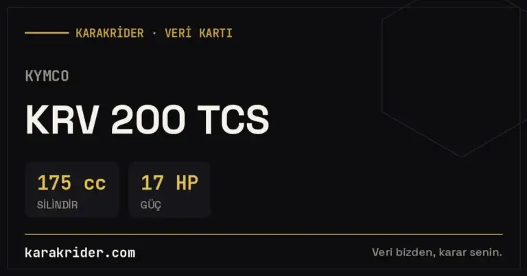 Kymco KRV 200 TCS teknik veri kartı — silindir, güç, tüketim | KARAKRİDER