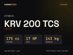 Kymco KRV 200 TCS teknik veri kartı — hacim, güç, ağırlık | KARAKRİDER
