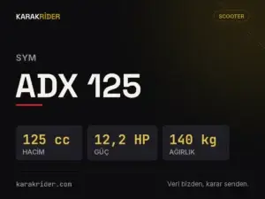 SYM ADX 125 teknik veri kartı — hacim, güç, ağırlık | KARAKRİDER