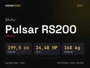 Bajaj Pulsar RS200 teknik veri kartı — hacim, güç, ağırlık | KARAKRİDER