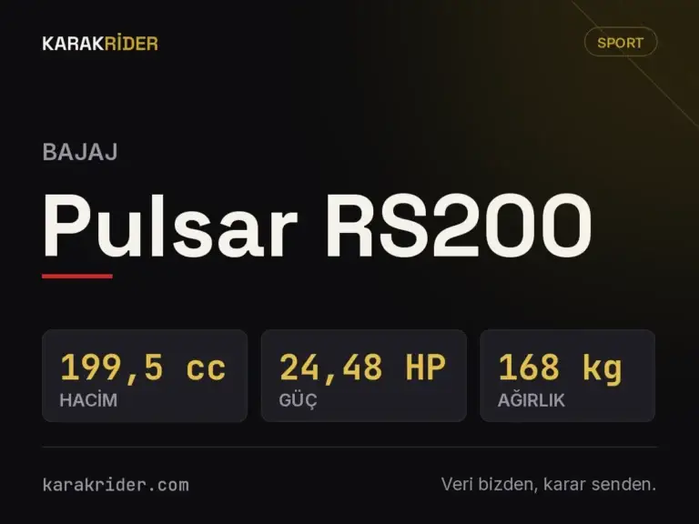 Bajaj Pulsar RS200 teknik veri kartı — hacim, güç, ağırlık | KARAKRİDER