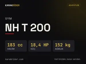SYM NH T 200 teknik veri kartı — hacim, güç, ağırlık | KARAKRİDER