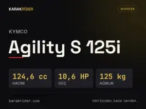 Kymco Agility S 125i teknik veri kartı — hacim, güç, ağırlık | KARAKRİDER