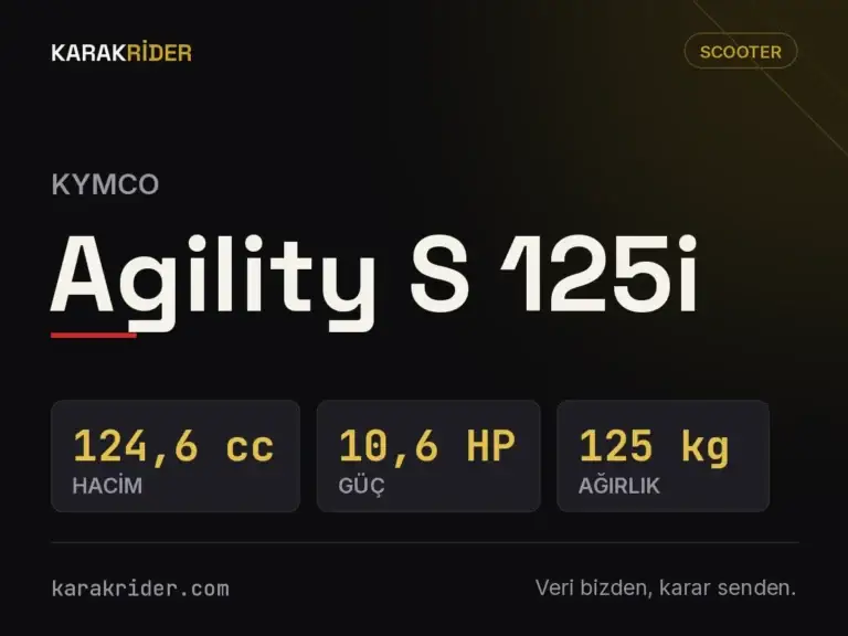 Kymco Agility S 125i teknik veri kartı — hacim, güç, ağırlık | KARAKRİDER