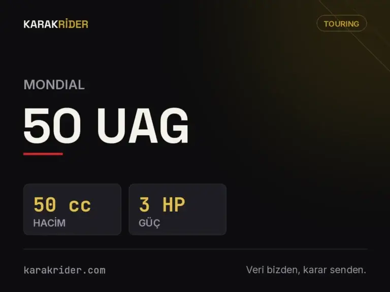 Mondial 50 UAG teknik veri kartı — hacim, güç, ağırlık | KARAKRİDER