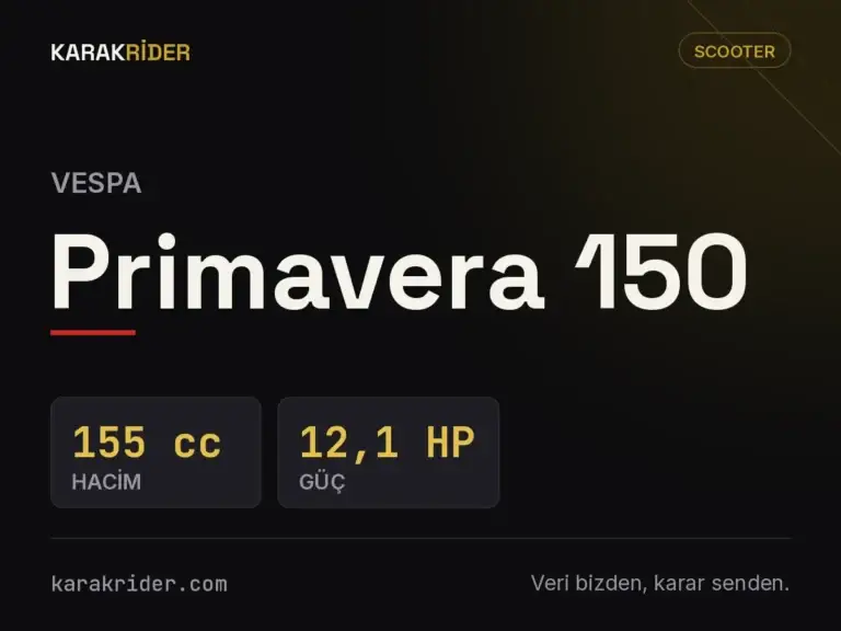 Vespa Primavera 150 teknik veri kartı — hacim, güç, ağırlık | KARAKRİDER