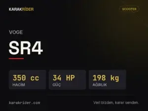 Voge SR4 teknik veri kartı — hacim, güç, ağırlık | KARAKRİDER